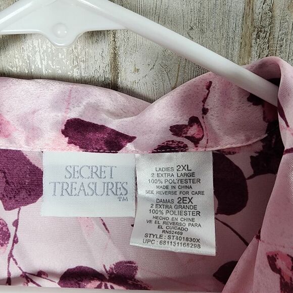 Secret Treasures Floral Pajama Top Pink Size 2XL - Picture 3 of 9